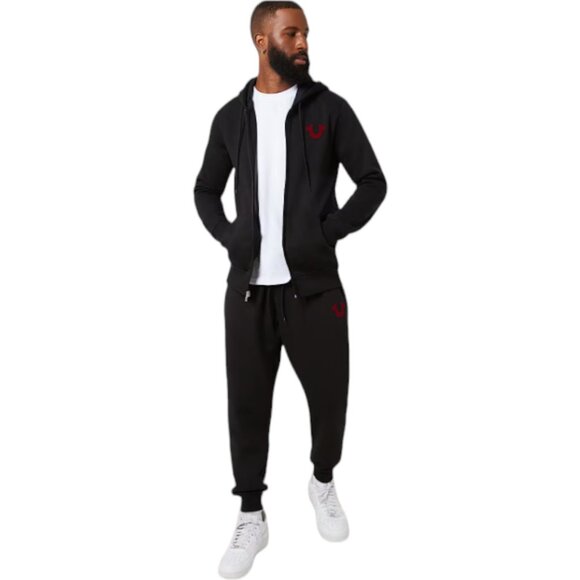 True Religion 2 Piece Fleece Sweatsuit Tracksuit Hoodie Joggers Red Velvet NEW - Picture 7 of 11